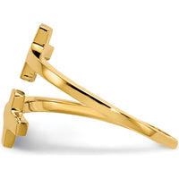 14K Yellow Gold Polished Double Cross Ring - Faith-Inspired Minimalist Design by Oro Pregiato