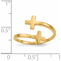 14K Yellow Gold Polished Double Cross Ring - Faith-Inspired Minimalist Design by Oro Pregiato