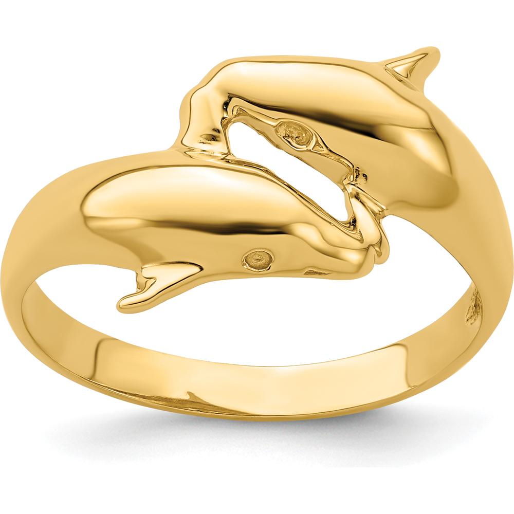 14K Yellow Gold Polished Double Dolphin Ring - Symbolic Nature-Inspired Design by 0