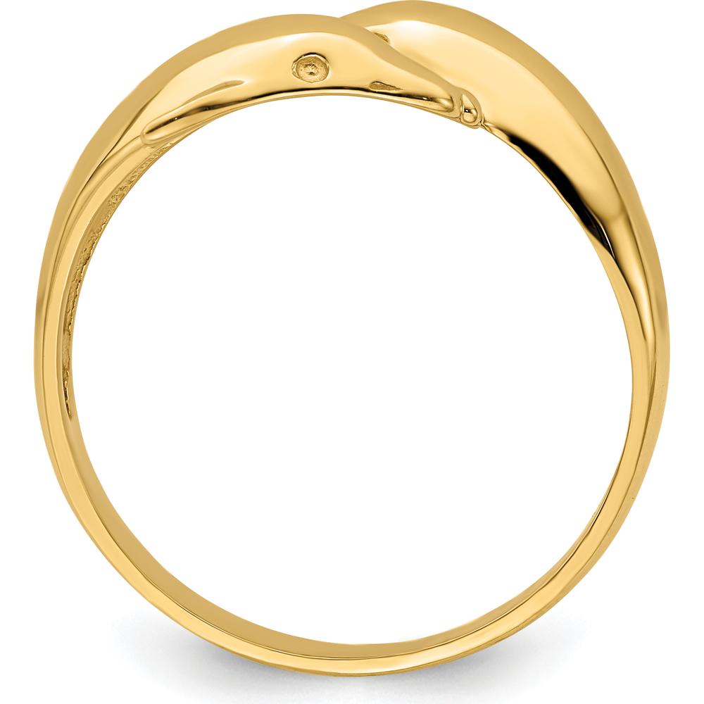 14K Yellow Gold Polished Double Dolphin Ring - Symbolic Nature-Inspired Design by 0