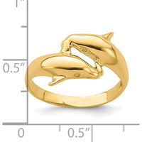 14K Yellow Gold Polished Double Dolphin Ring - Symbolic Nature-Inspired Design by 0
