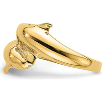 14K Yellow Gold Polished Double Dolphin Ring - Symbolic Nature-Inspired Design by 0