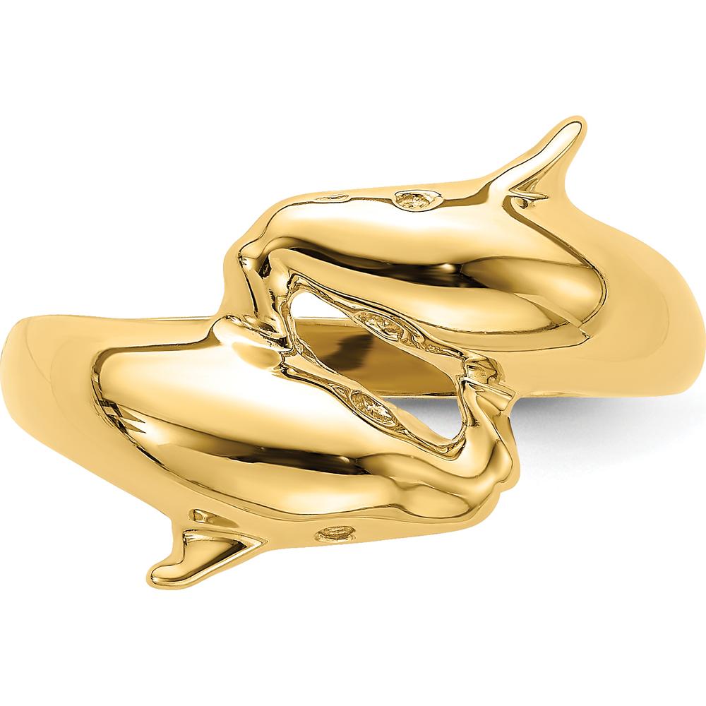 14K Yellow Gold Polished Double Dolphin Ring - Symbolic Nature-Inspired Design by 0