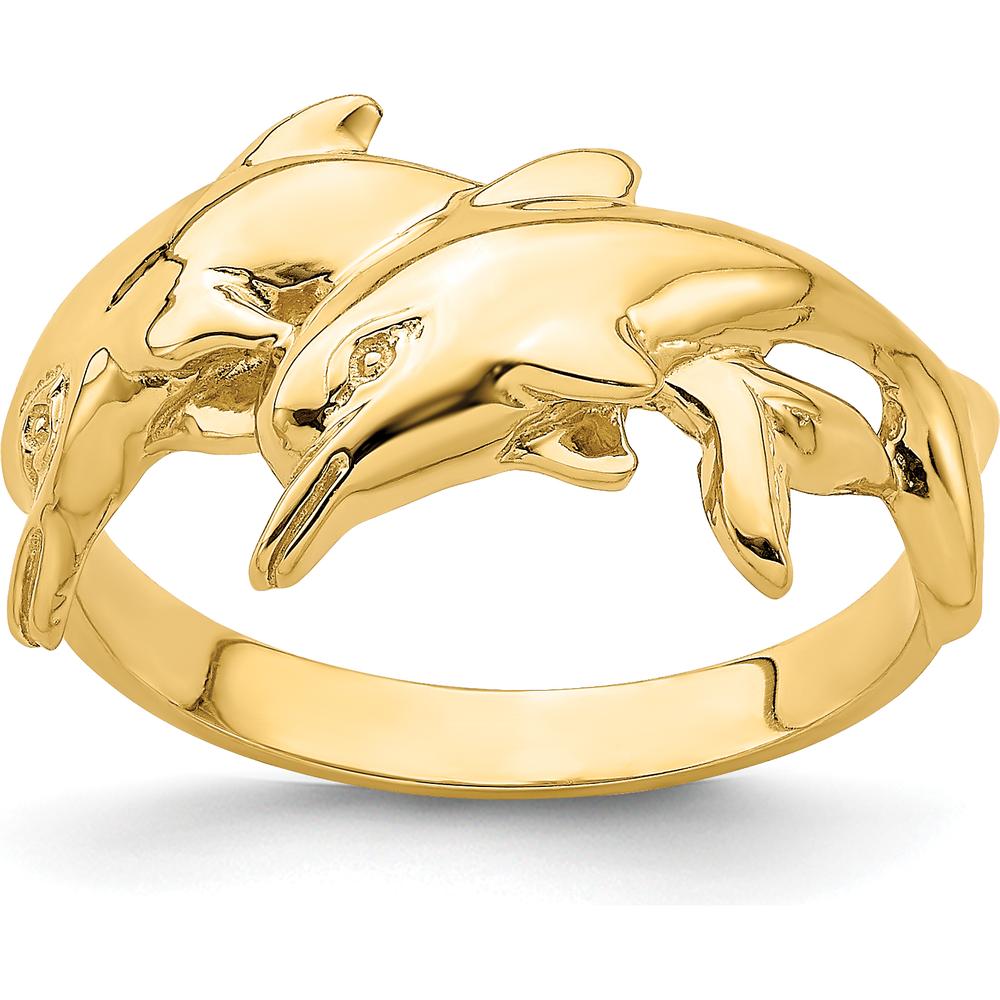14K Yellow Gold Polished Double Dolphin Themed Ring - 3 to 11mm Band Width by Oro Pregiato