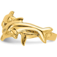 14K Yellow Gold Polished Double Dolphin Themed Ring - 3 to 11mm Band Width by Oro Pregiato