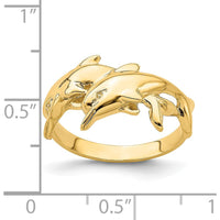 14K Yellow Gold Polished Double Dolphin Themed Ring - 3 to 11mm Band Width by Oro Pregiato