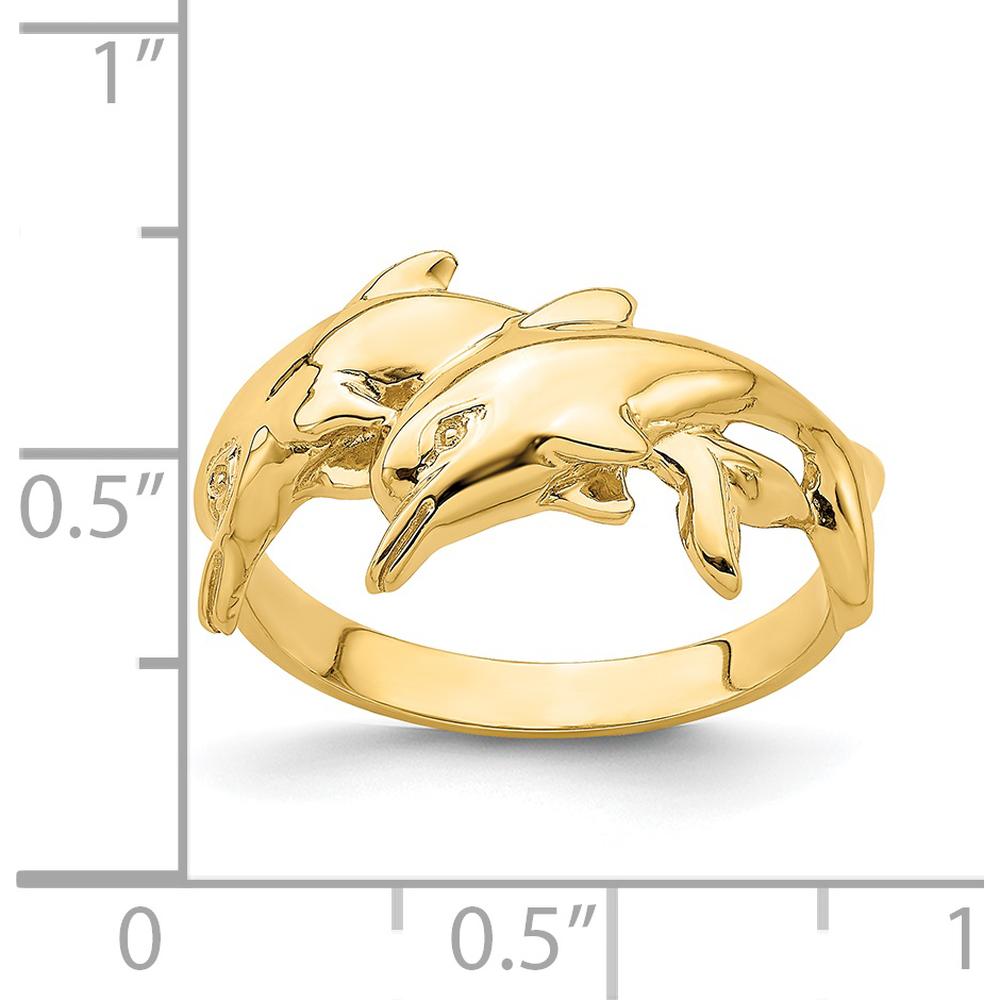 14K Yellow Gold Polished Double Dolphin Themed Ring - 3 to 11mm Band Width by Oro Pregiato