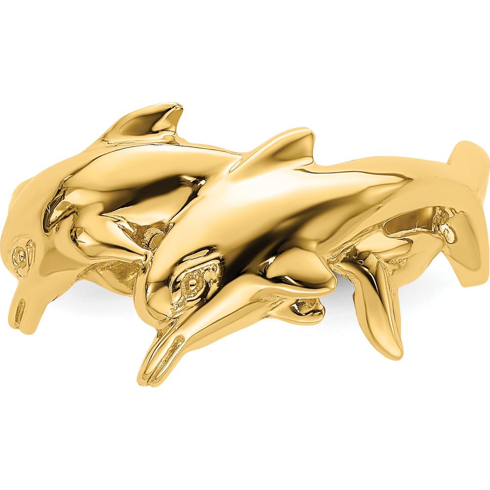 14K Yellow Gold Polished Double Dolphin Themed Ring - 3 to 11mm Band Width by Oro Pregiato