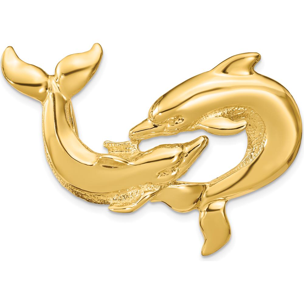 14K Yellow Gold Polished Double Dolphins Omega Slide Pendant - Solid Gold Design by Oro Pregiato