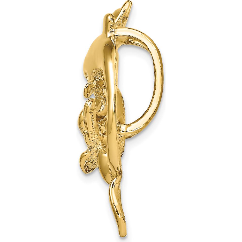 14K Yellow Gold Polished Double Dolphins Omega Slide Pendant - Solid Gold Design by Oro Pregiato