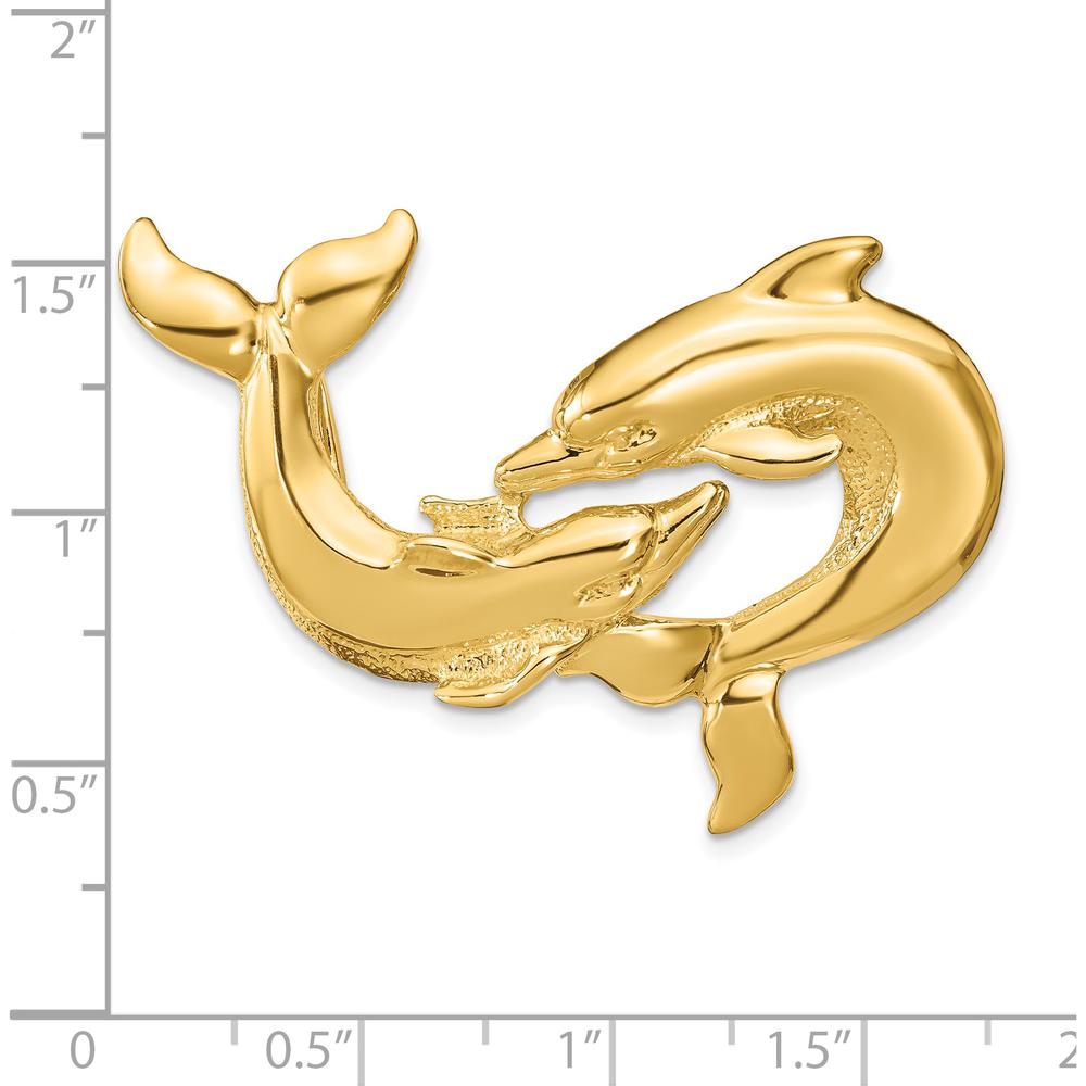 14K Yellow Gold Polished Double Dolphins Omega Slide Pendant - Solid Gold Design by Oro Pregiato