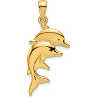 14K Yellow Gold Polished Double Dolphins Pendant Charm by Oro Pregiato