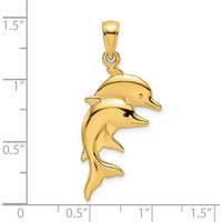 14K Yellow Gold Polished Double Dolphins Pendant Charm by Oro Pregiato