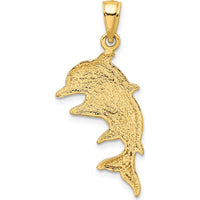 14K Yellow Gold Polished Double Dolphins Pendant Charm by Oro Pregiato