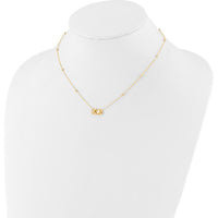 14K Yellow Gold Polished Double Heart Necklace with Diamond-Cut Beads - 16" + 2" Extender by Oro Pregiato