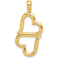 14K Yellow Gold Polished Double Heart Pendant Necklace - Elegant and Timeless Design by Oro Pregiato