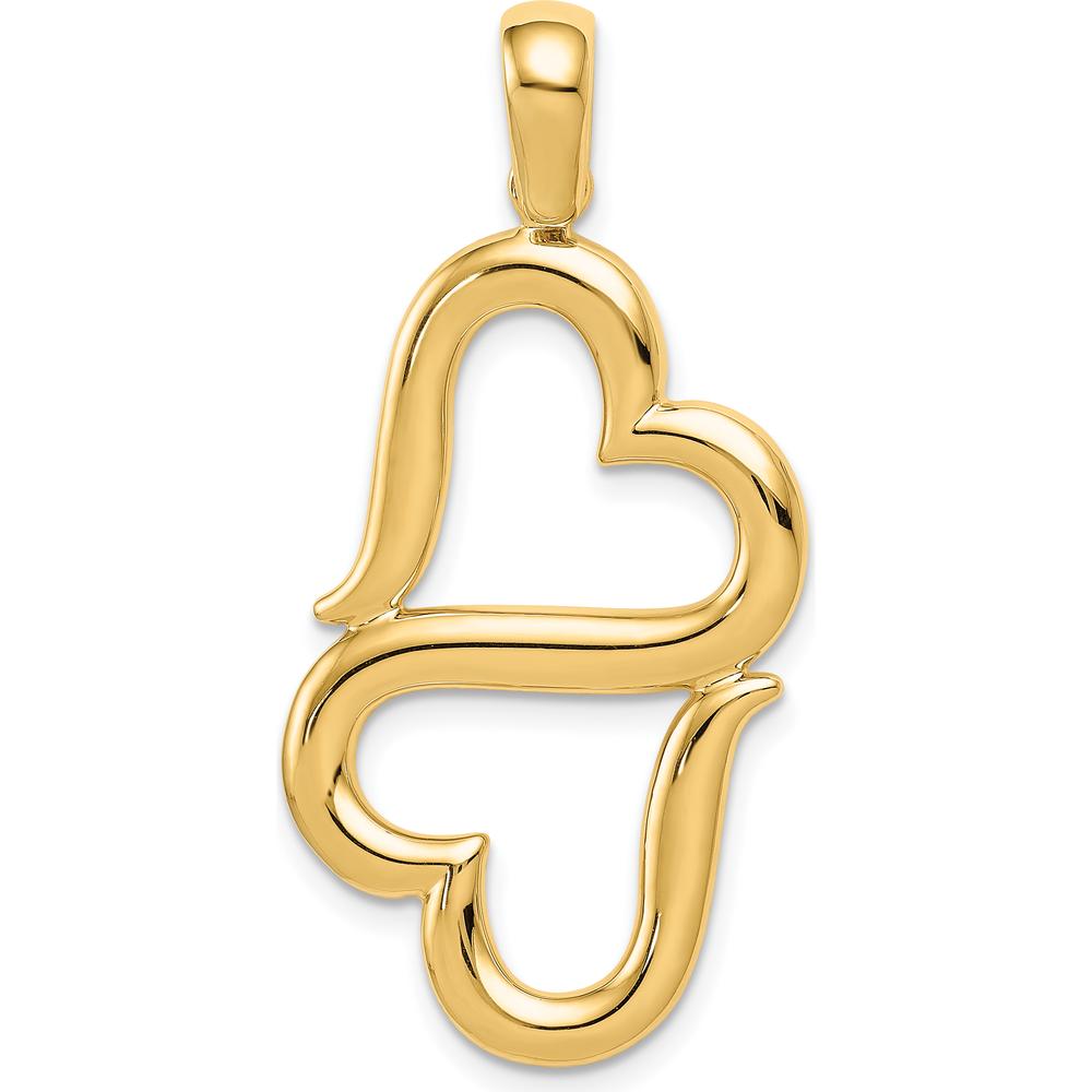 14K Yellow Gold Polished Double Heart Pendant Necklace - Elegant and Timeless Design by Oro Pregiato