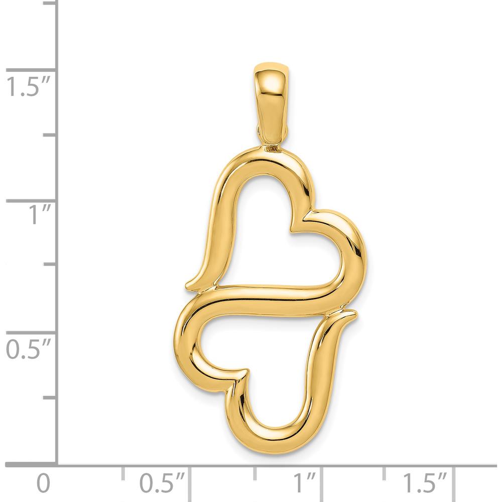 14K Yellow Gold Polished Double Heart Pendant Necklace - Elegant and Timeless Design by Oro Pregiato