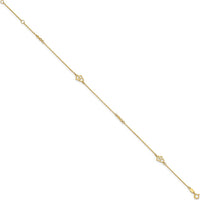 14K Yellow Gold Polished Double Hearts and Infinity Anklet with 1" Extender - 10" Total Length