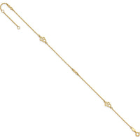 14K Yellow Gold Polished Double Hearts and Infinity Anklet with 1" Extender - 10" Total Length