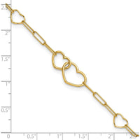 14K Yellow Gold Polished Double Hearts and Paper Clip Links 7.5" Bracelet by 0