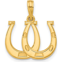 14K Yellow Gold Polished Double Horseshoe Pendant - Unisex Design by Oro Pregiato