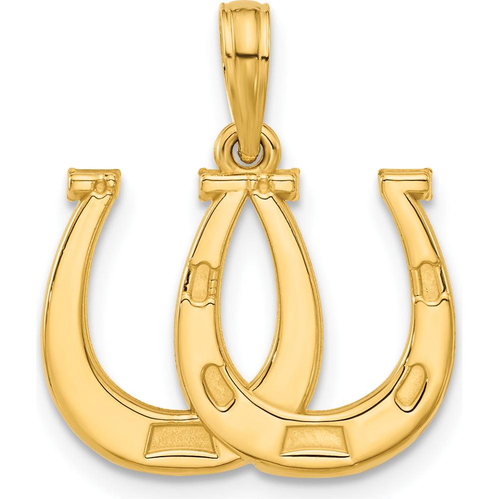 14K Yellow Gold Polished Double Horseshoe Pendant - Unisex Design by Oro Pregiato