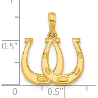 14K Yellow Gold Polished Double Horseshoe Pendant - Unisex Design by Oro Pregiato