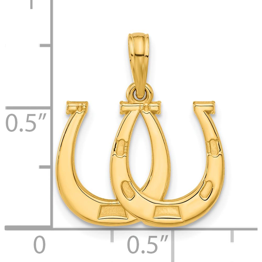 14K Yellow Gold Polished Double Horseshoe Pendant - Unisex Design by Oro Pregiato