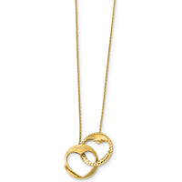 14K Yellow Gold Polished Double Interlocking Hearts Necklace with I LOVE YOU Engraving - 16” with 1” Extender by Oro Pregiato