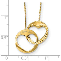 14K Yellow Gold Polished Double Interlocking Hearts Necklace with I LOVE YOU Engraving - 16” with 1” Extender by Oro Pregiato