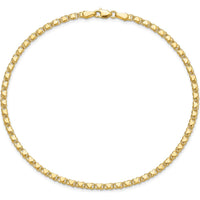14K Yellow Gold Polished Double-Sided Heart Charm Bracelet with 3mm Double Link - 7" Length