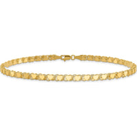14K Yellow Gold Polished Double-Sided Heart Link Anklet - 10" Length