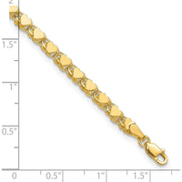 14K Yellow Gold Polished Double-Sided Heart Link Anklet - 10" Length