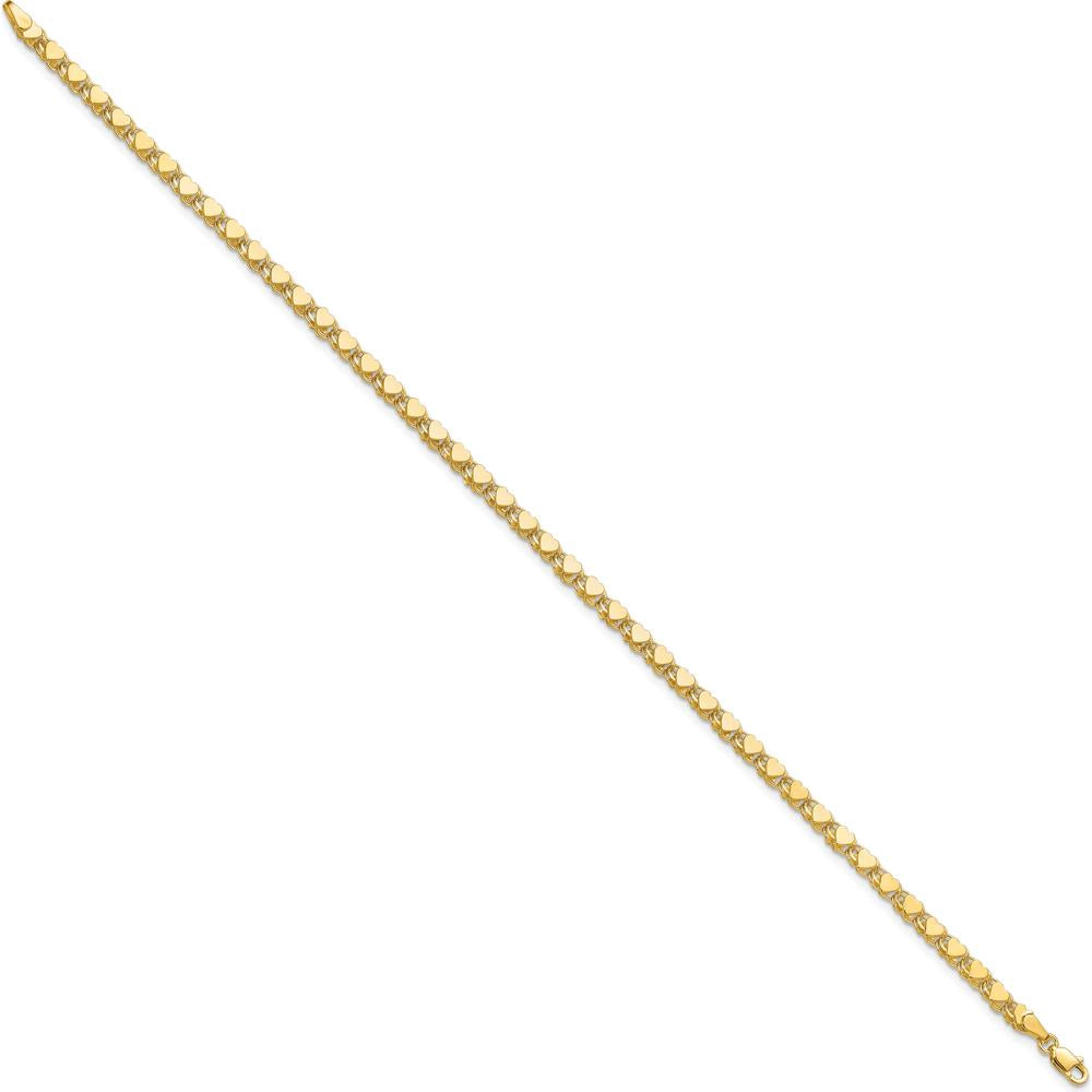 14K Yellow Gold Polished Double-Sided Hearts 9" Anklet