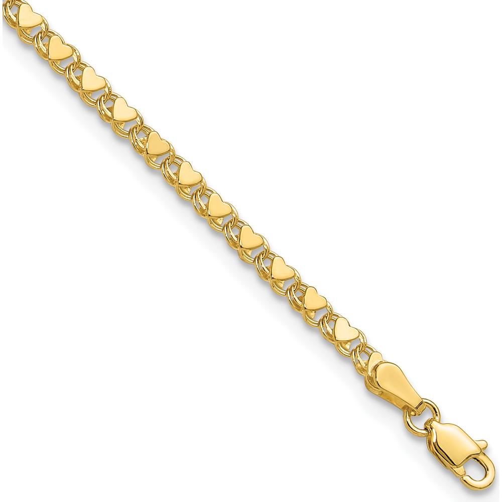 14K Yellow Gold Polished Double-Sided Hearts Double Link 9" Anklet