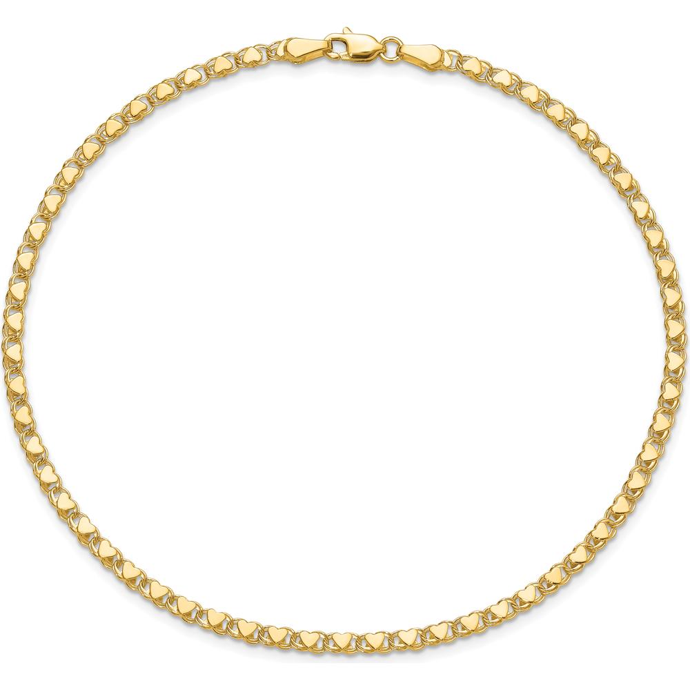 14K Yellow Gold Polished Double-Sided Hearts Double Link 9" Anklet