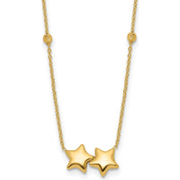 14K Yellow Gold Polished Double Star Necklace with Diamond-Cut Beads and 2" Extender by 0
