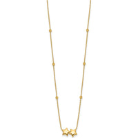 14K Yellow Gold Polished Double Star Necklace with Diamond-Cut Beads and 2" Extender by 0