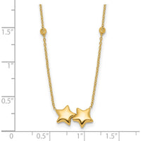 14K Yellow Gold Polished Double Star Necklace with Diamond-Cut Beads and 2" Extender by 0