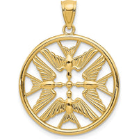 14K Yellow Gold Polished Doves in Circle Pendant by Oro Pregiato