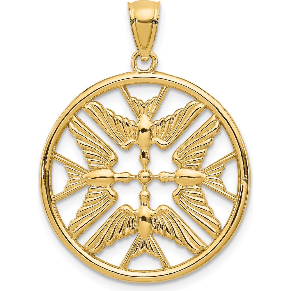 14K Yellow Gold Polished Doves in Circle Pendant by Oro Pregiato