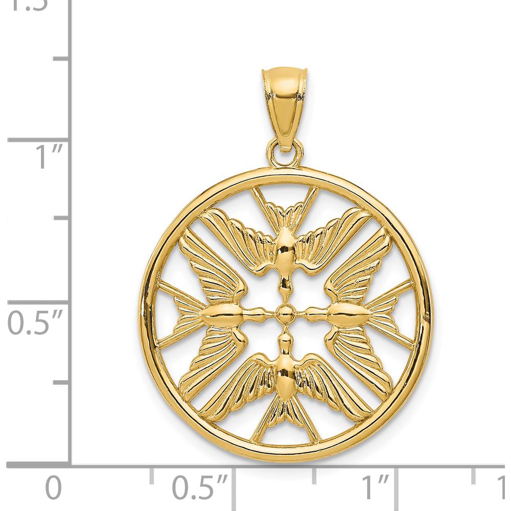 14K Yellow Gold Polished Doves in Circle Pendant by Oro Pregiato