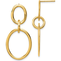 14K Yellow Gold Polished Drop Hoop Earrings - 38mm Length by 0
