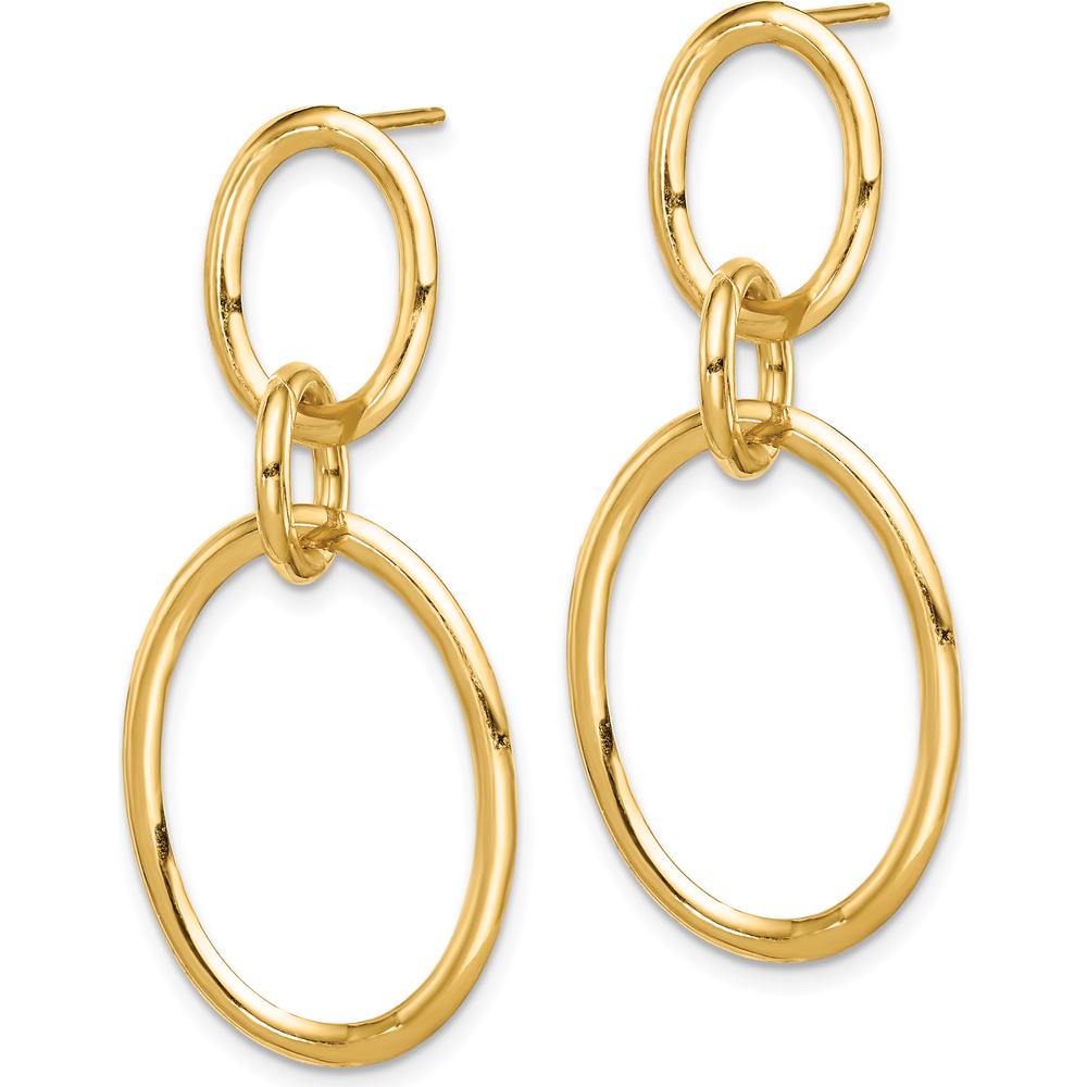 14K Yellow Gold Polished Drop Hoop Earrings - 38mm Length by 0