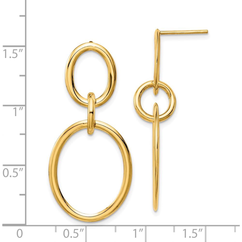 14K Yellow Gold Polished Drop Hoop Earrings - 38mm Length by 0