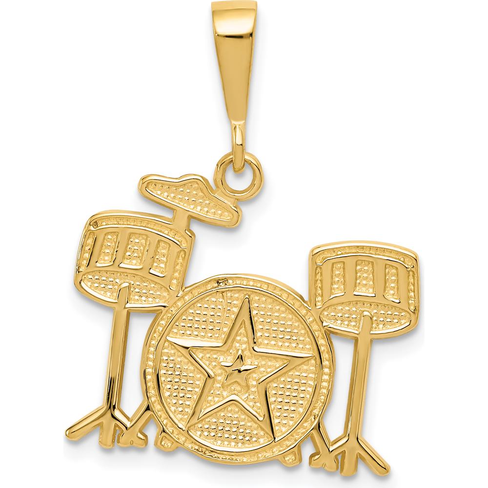 14K Yellow Gold Polished Drum Set Charm with Textured Design by Oro Pregiato