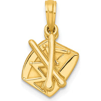 14K Yellow Gold Polished Drumsticks Pendant - Musical Charm for Music Lovers by Oro Pregiato