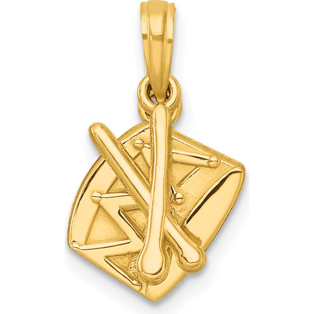 14K Yellow Gold Polished Drumsticks Pendant - Musical Charm for Music Lovers by Oro Pregiato