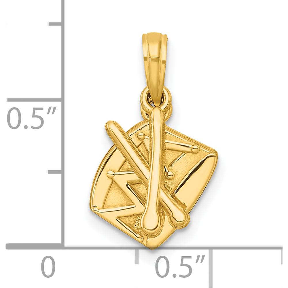 14K Yellow Gold Polished Drumsticks Pendant - Musical Charm for Music Lovers by Oro Pregiato
